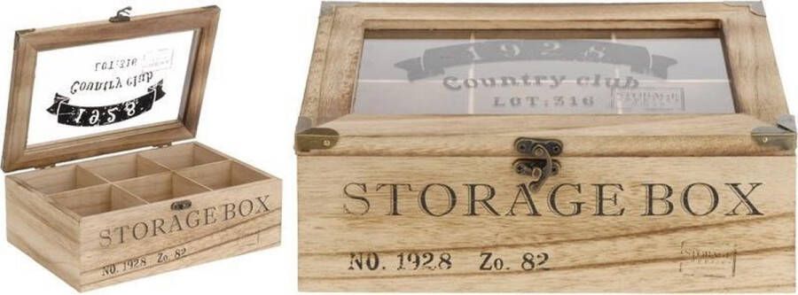 Merkloos Houten theedoos bruin Storage Box 6-vaks 24 cm Theedozen theekisten van hout 24 cm
