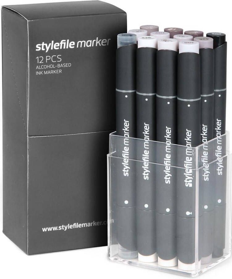 Stylefile Markers Stylefile Twin Marker 12 Warm Grey Set Hoge kwaliteit stiften ideaal voor designers architecten graffiti artiesten cartoonisten & ontwerp studenten