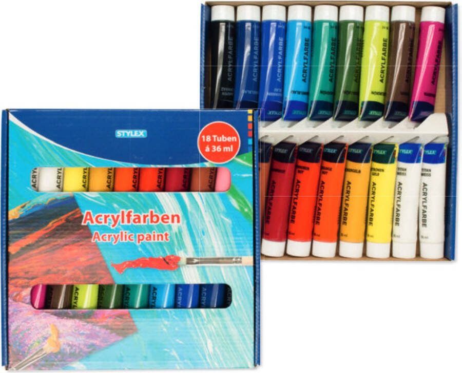 Stylex Acrylverf 18 tubes a 36 ml 18 matte kleuren