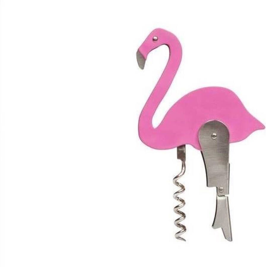 Suck UK Flesopener kurkentrekker Flamingo 20 Cm Rvs Roze