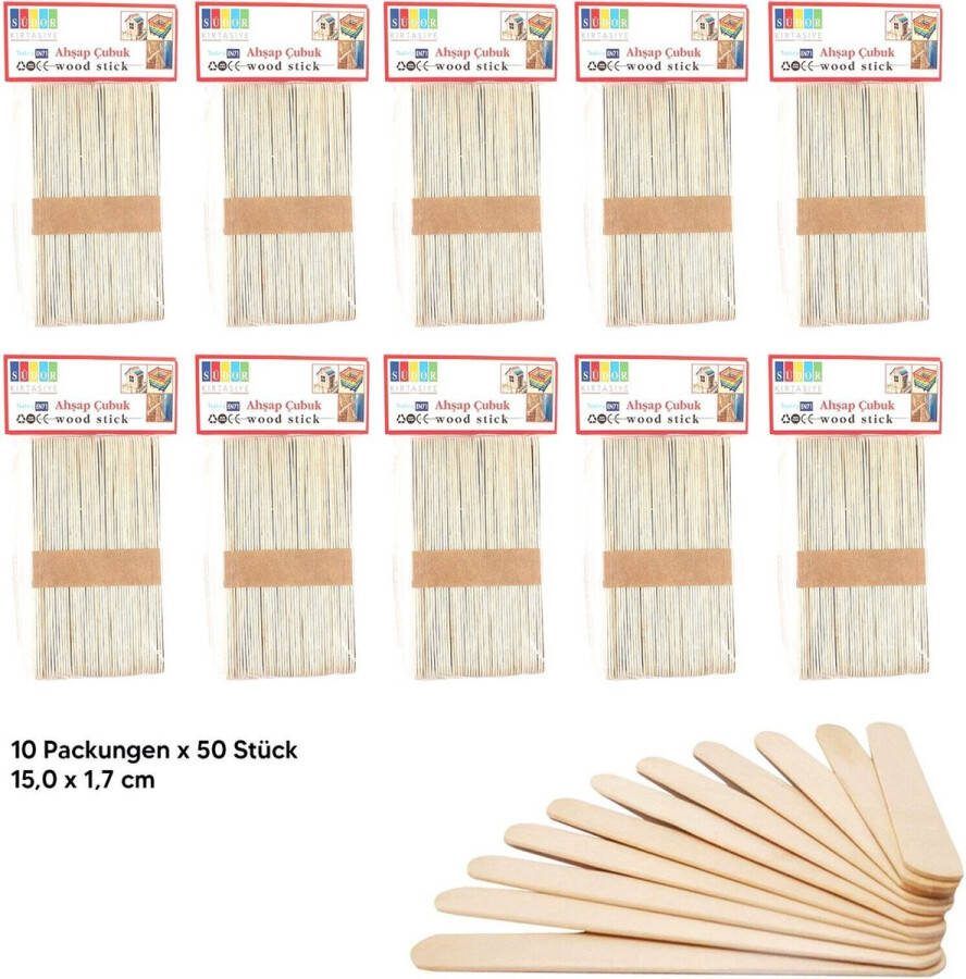 Südor 500 x Houten knutselstokjes 15 cm Houten stokjes houten ijsstokjes houten spatels houten stokjes knutselstokjes Houten hobbymaterialen (500 x 15 x 1 7)