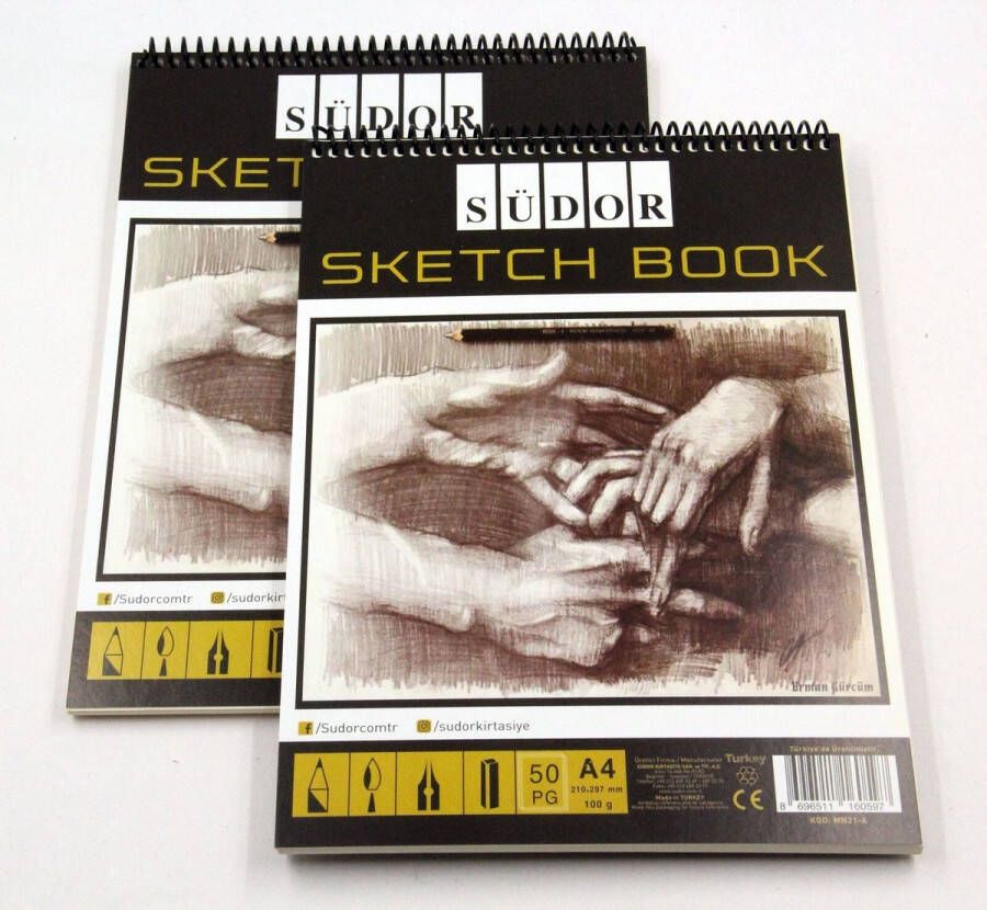 Südor A4 Schetsboek set van 2 115 g m² A4 spiraalbinding zuurvrij 50 vellen 100 pagina's