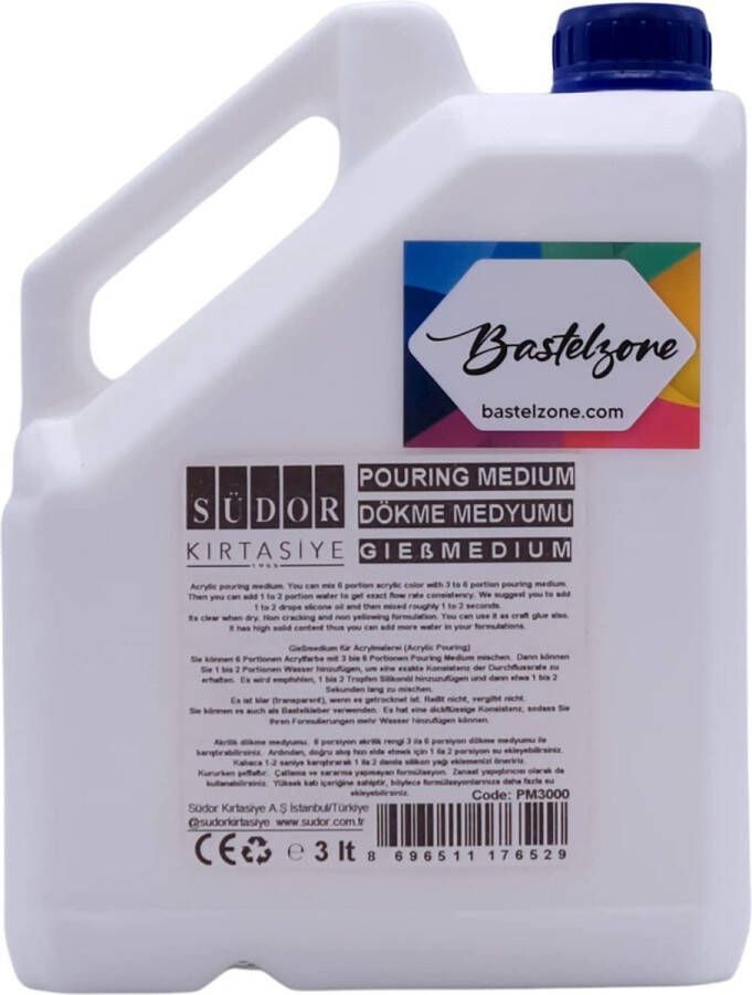 Südor Pouring Medium 3 liter. Gietmedium voor vloeitechniek en giettoepassingen. Pouring medium pouring medium voor acrylverf. Vergeelt niet flexibel waterdicht. Verhoogt de kleurstroom. 3000ml