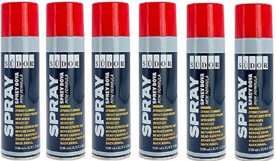 Südor Spuitverf set 6 x 200 ml Rood Spuitbus Sneldrogende graffitiverf voor hout steen muur metaal glas gips keramiek