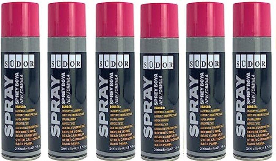 Südor Spuitverf Set 6x200 ml Sneldrogende graffitiverf Spuitlak Spuitbus Barbie roze spray spuitverven voor hout steen muur metaal glas gips keramiek
