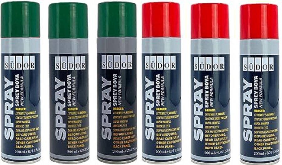 Südor Spuitverf Set 6x200 ml Sneldrogende graffitiverf Spuitlak Spuitbus Rood en groen spuitverven voor hout steen muur metaal glas gips keramiek