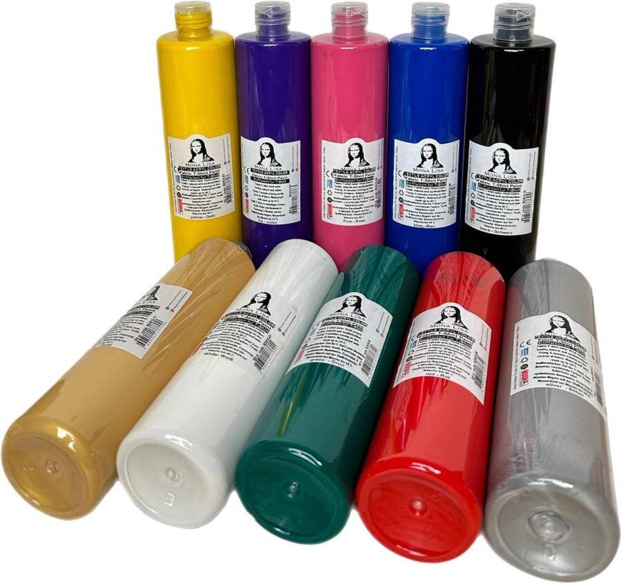 Südor Textielverf set 10 x 500 ml. Wasbestendige textielverf voor lichte stoffen. Wasmachinebestendig wasbestendig. Fixatie door strijken (10-kleurenset)