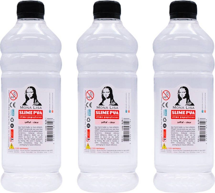 Südor Transparante PVA-lijm hobbylijm oplosmiddelvrije lijm voor kinderen geschikt voor het maken van slijm. Niet giftig op waterbasis (1 5 liter (3 x 500 ml))