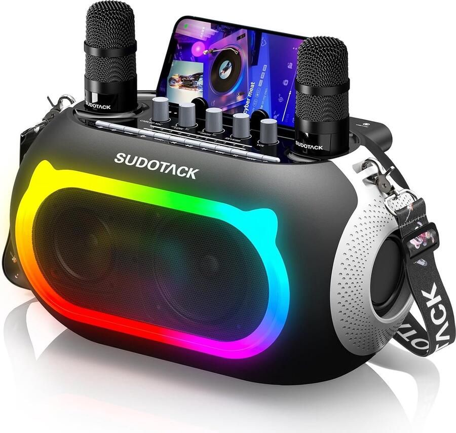 Sudotack Karaoke Machine Draagbaar Karaoke Systeem met 2 Microfoons