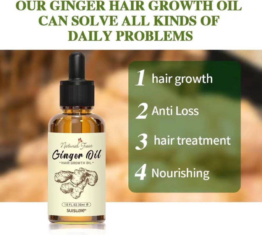 Suisuaie Ginger Oil Hair Growth Etherische olie voor haargroei 100% pure etherische aromatherapie-olie huidherstellend haargroeiolie sterk haar (gember