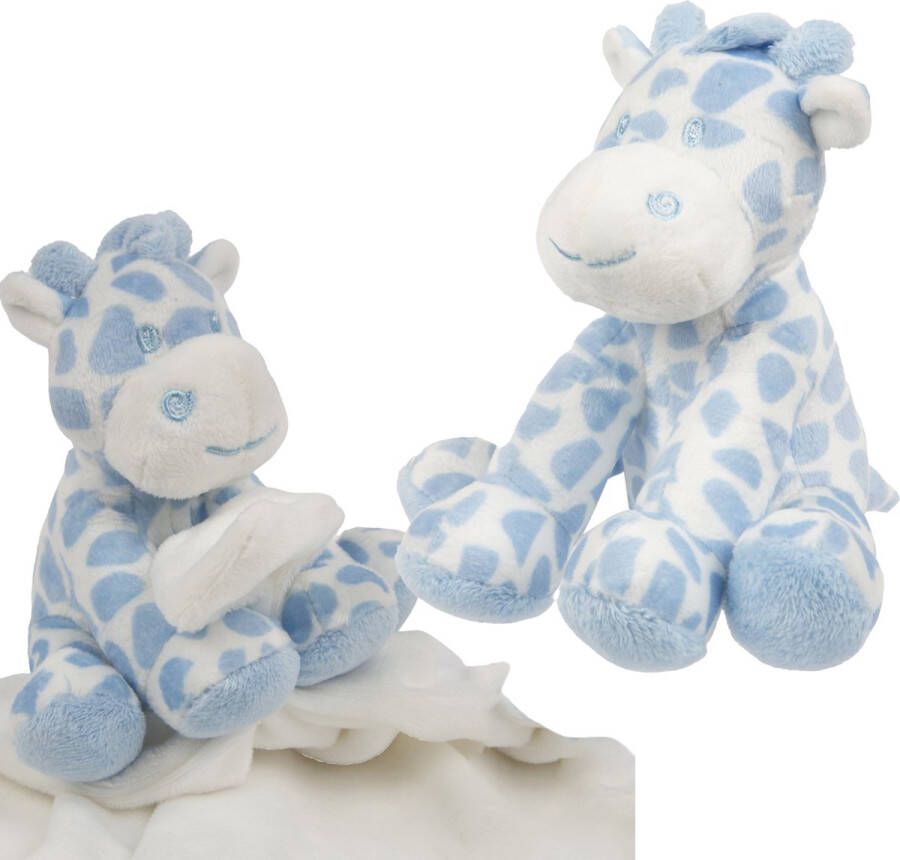 Suki Gifts giraffe baby geboren knuffels set tuttel doekje en knuffeltje blauw wit Knuffelberen