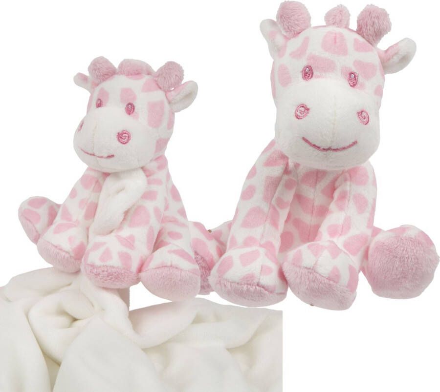 Suki Gifts giraffe baby geboren knuffels set tuttel doekje en knuffeltje roze wit Knuffelberen