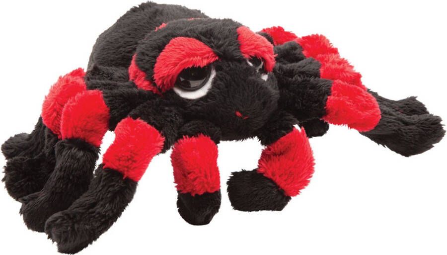 Suki gifts Pluche knuffel spin tarantula zwart rood 13 cm speelgoed Knuffeldier