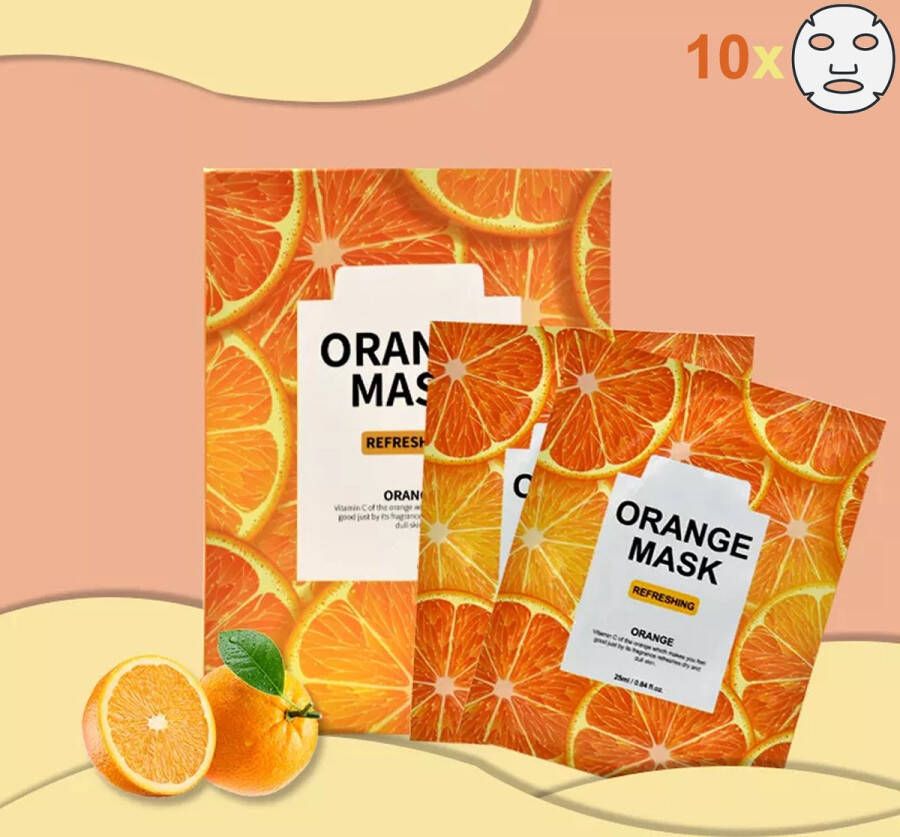 Summer Girl Sheet Mask Orange Sinaasappel Gezichtsmasker 10 stuks