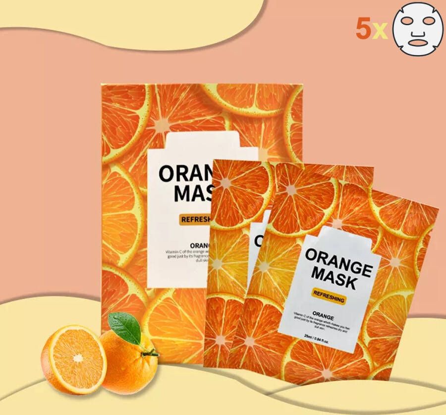 Summer Girl Sheet Mask Orange Sinaasappel Gezichtsmasker 5 stuks