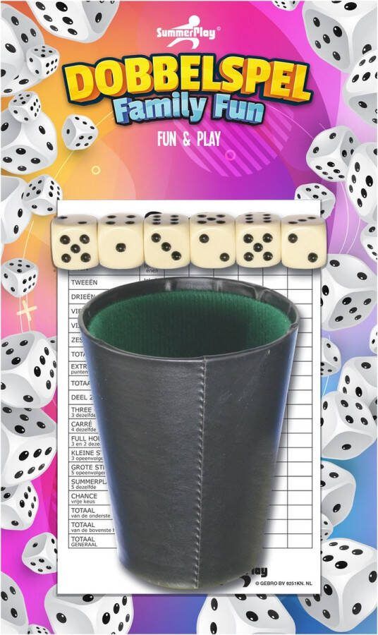 Summerplay Dobbelspel met beker inclusief 6x dobbelstenen en scoreblok Dobbelspellen