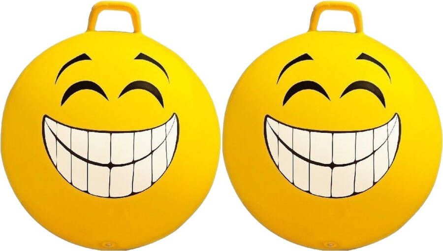 Summertime 2x stuks gele skippybal smiley voor kinderen 65 cm buiten speelgoed