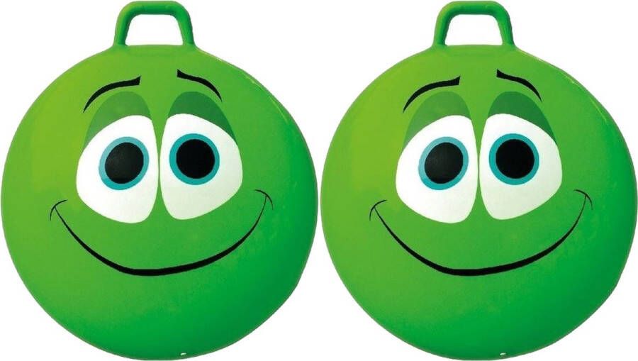 Summertime 2x stuks groene skippybal smiley voor kinderen 65 cm buiten speelgoed