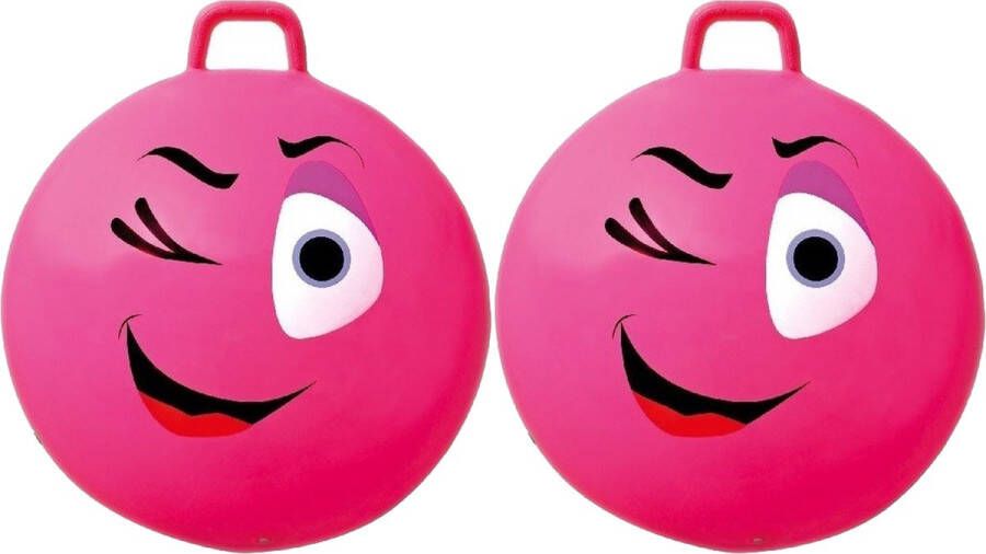 Summertime 2x stuks roze skippybal smiley voor kinderen 65 cm buiten speelgoed