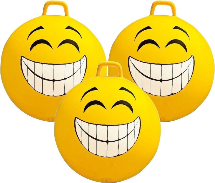 Summertime 3x stuks gele skippybal smiley voor kinderen 65 cm buiten speelgoed