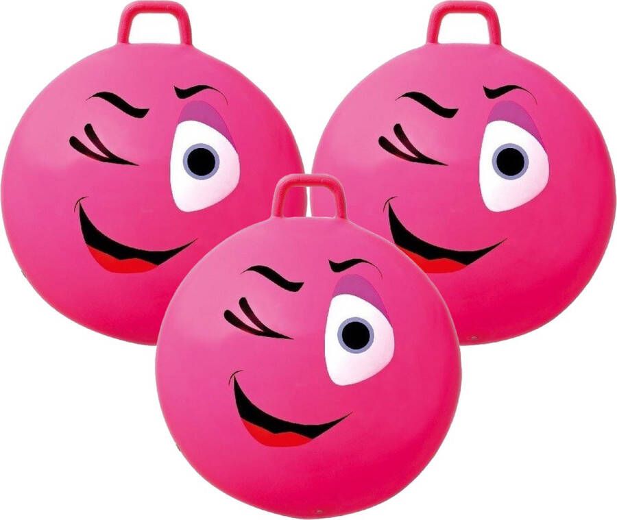 Summertime 3x stuks roze skippybal smiley voor kinderen 65 cm buiten speelgoed