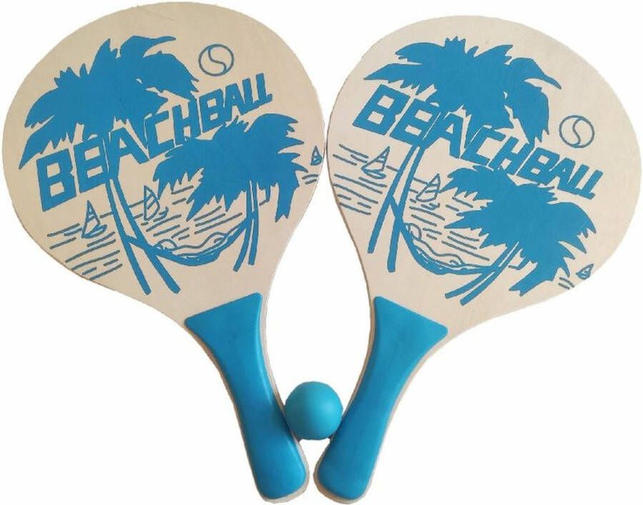 Summertime Beachball set hout blauw Rackets batjes en bal strand speelset