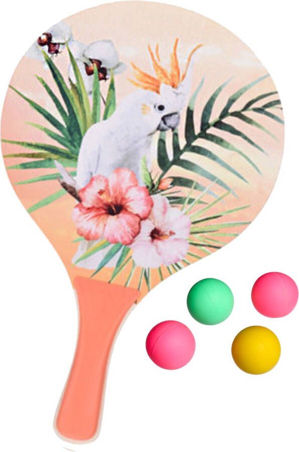 Summertime Beachball set hout oranje strand sport speelset met 5x balletjes Beachballsets