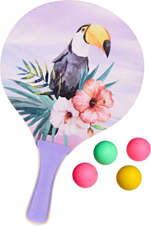 Summertime Beachball set hout paars strand sport speelset met 5x balletjes Beachballsets