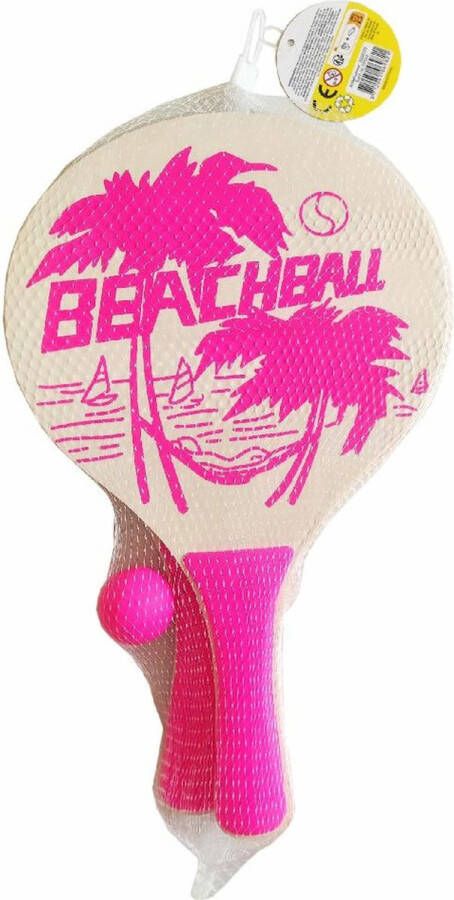 Summertime Beachball set hout roze Rackets batjes en bal strand speelset