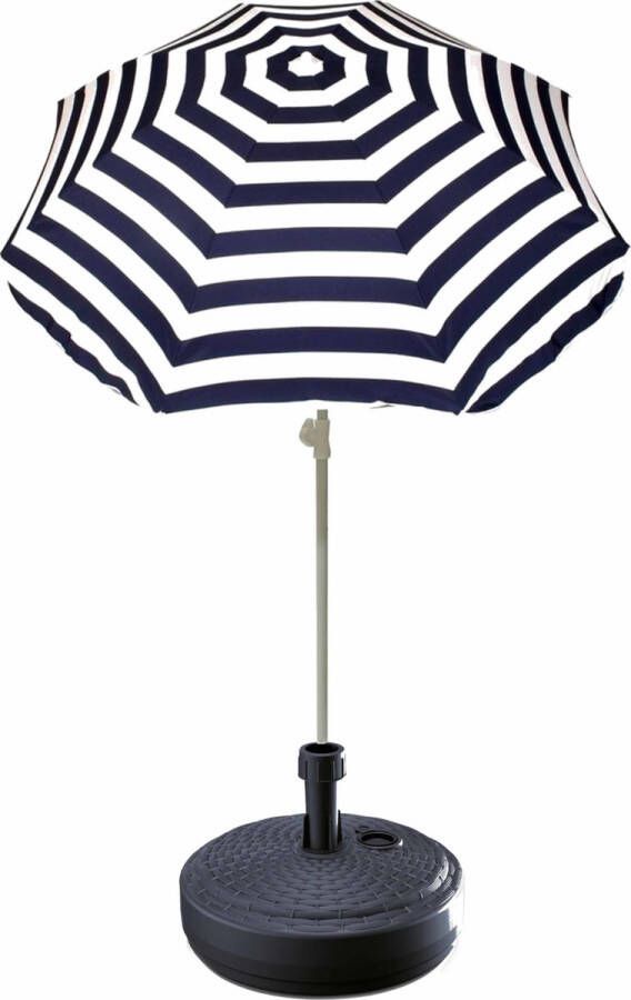 Summertime Blauw gestreepte lichtgewicht strand tuin basic parasol van nylon 180 cm + vulbare parasolvoet antraciet van plastic