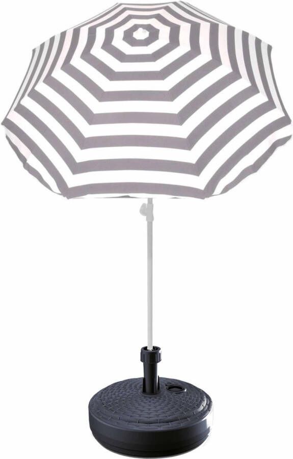 Summertime Grijs gestreepte lichtgewicht strand tuin basic parasol van nylon 180 cm + vulbare parasolvoet antraciet van plastic