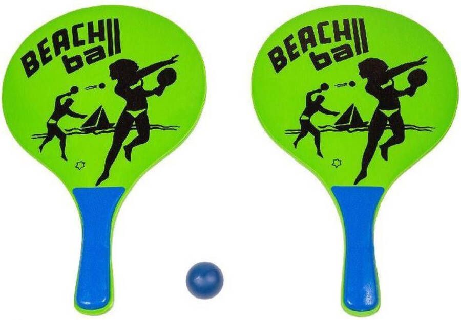 Summertime Houten beachball set groen met beachball print- Strand balletjes Rackets batjes en bal Tennis ballenspel