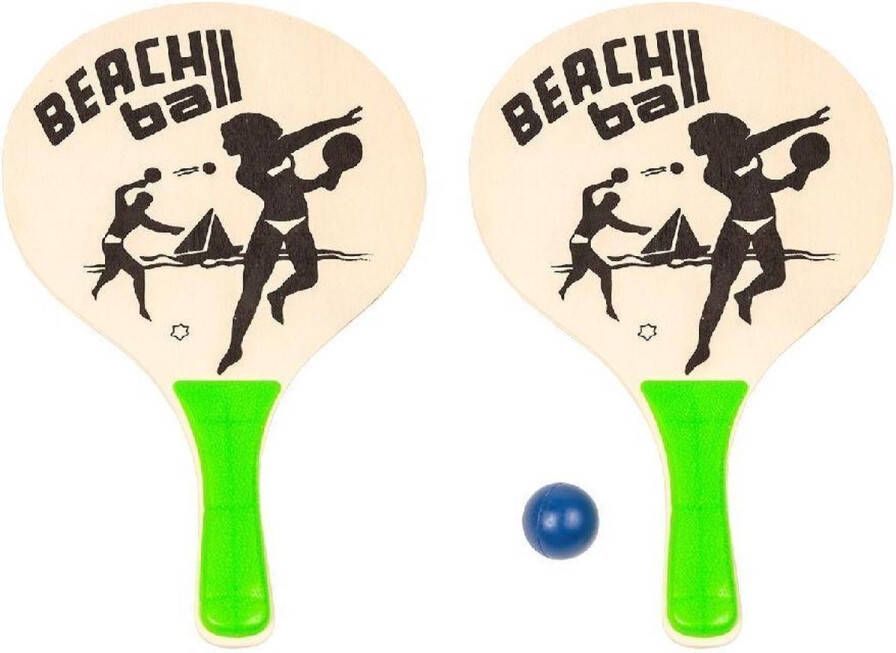 Summertime Houten beachball set groen Strand balletjes Rackets batjes en bal Tennis ballenspel