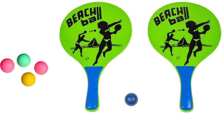 Summertime strand Beachball set hout groen strand sport speelset met 5x balletjes Beachballsets