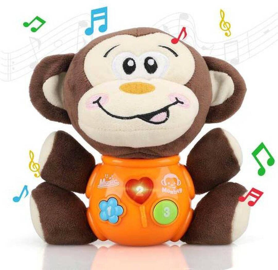 Sun Like Little Monkey Pluche aapje baby knuffel speelgoed met geluid en lichtje vanaf 0 jaar