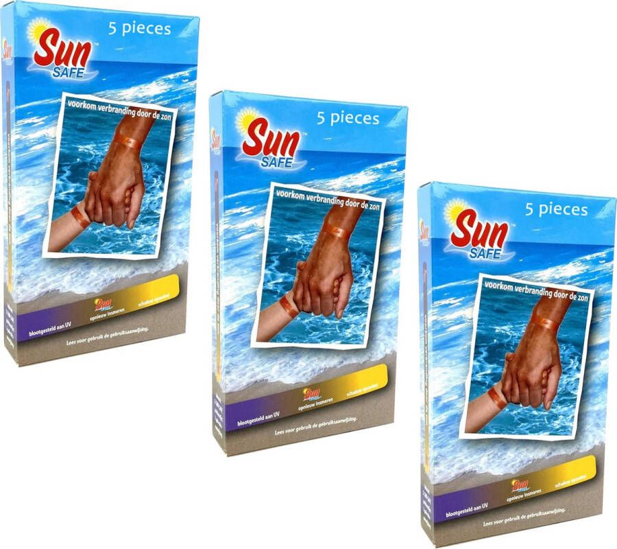 Sunlight 3-Pack Sunsafe UV Polsband 5 stuks (totaal 15 UV-polsbandjes) Zonnebrand