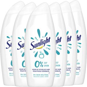 Sunlight Zeep Badschuim & Douchgel 0% Zeep Voor de gevoelige huid 6 x 750 ml Voordeelverpakking