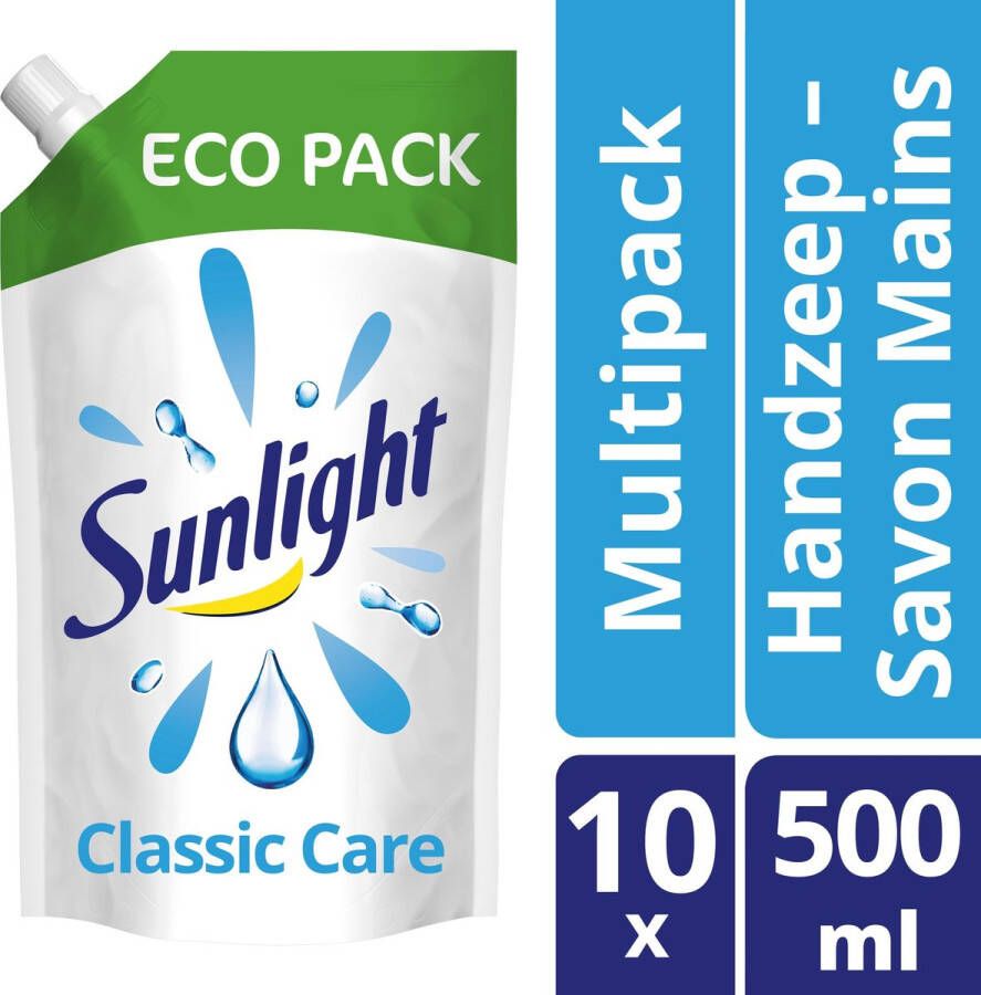 Sunlight Handzeep Classic Care – Vloeibare Zeep Classic Refill Pomp – Eco Voordeelverpakking 10 x 500 ml
