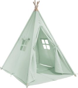 Sunny Alba Tipi Tent Pastel Groen Wigwam Speeltent met ramen 120x120x160cm met Kussen kleed