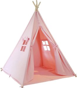 Sunny Alba Tipi Tent Pastel Roze Wigwam Speeltent met ramen 120x120x160cm met Kussen kleed