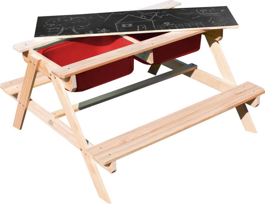 Sunny Dual Top 2.0 kinder- en waterpicknicktafel van FSC-hout waterspeeltafel en zandtafel met deksel en rode