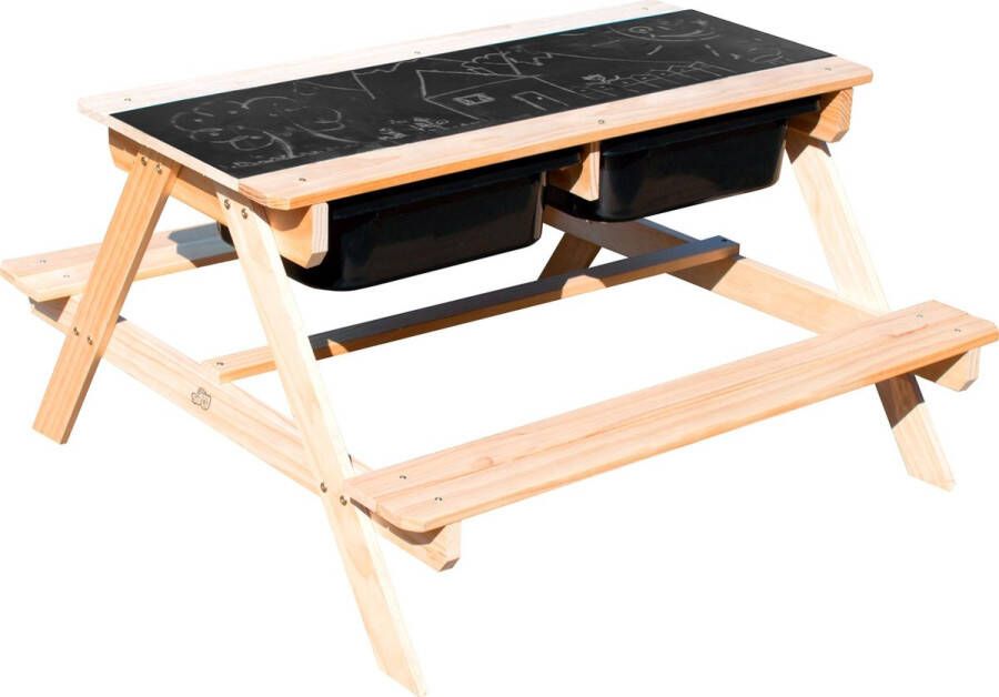 Sunny Dual Top 2.0 kinder- en waterpicknicktafel van FSC-hout waterspeeltafel en zandtafel met deksel en blauwe