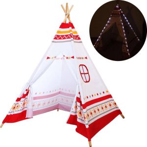 Sunny Led Tipi Tent Voor Kinderen In Rood & Wit Wigwam Speeltent Met 60 Led Lampjes