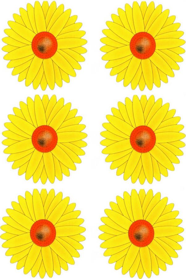 Sunnydays Fruitvliegjes val zonnebloem raamsticker 6x stickers geel diameter 8 5
