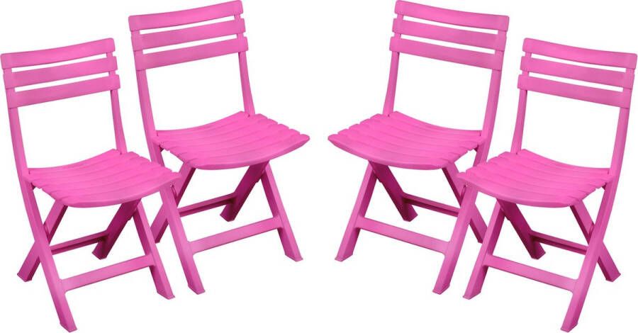 Sunnydays Klapstoel voor buiten binnen 4x roze 41 x 79 cm stevig kunststof Bijzet stoelen Klapstoelen