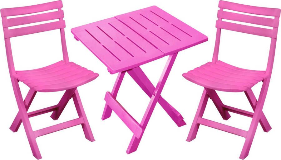 Sunnydays Klapstoelen 2x met bijzettafeltje set buiten roze kunststof Klapstoelen