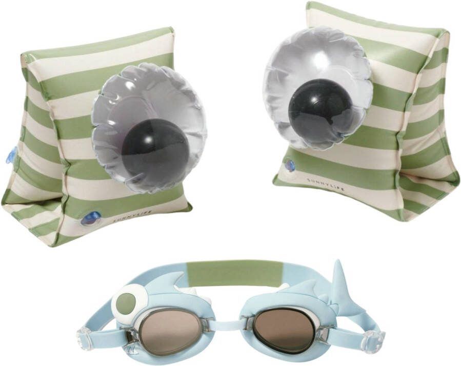 SunnyLife Shark Tribe Zwemset Zwembandjes & Zwembril 3 6jr max 25kg