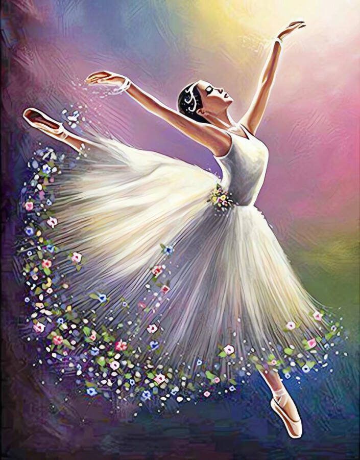 Sunnytoday 5D Diamond Painting Volwassenen Ballet Fotoformaat 50x70cm Volledige Set – Inclusief Pen Schudbakje Wax Opbergzakjes en Wit Stickers Ronde steentjes