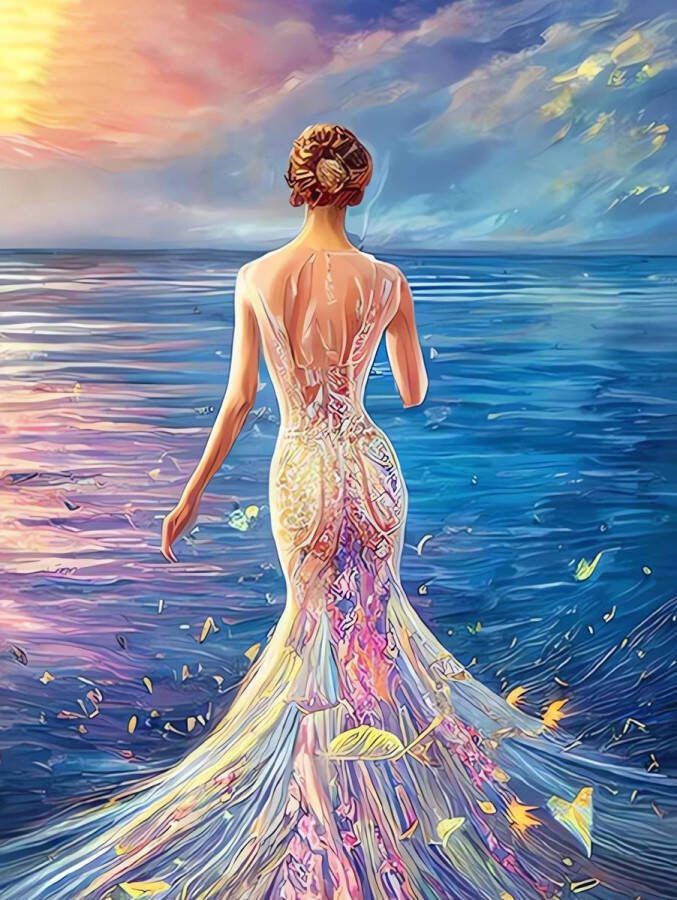 Sunnytoday 5D Diamond Painting Volwassenen Elegante dame Fotoformaat 50x70cm Volledige Set – Inclusief Pen Schudbakje Wax Opbergzakjes en Wit Stickers Ronde steentjes