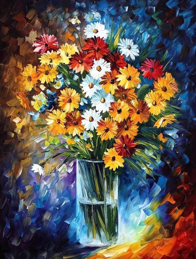Sunnytoday 5D Diamond Painting Volwassenen Kleurrijke bloemen Fotoformaat 50x70cm Volledige Set – Inclusief Pen Schudbakje Wax Opbergzakjes en Wit Stickers Ronde steentjes